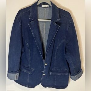 Dark Blue Wash Stretch Denim Blazer 4X